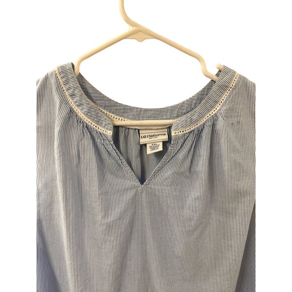 🍒 2/$20 🍒 Liz Claiborne Hi-Lo Blue and White Striped Cotton Tank sz PXL - Picture 3 of 6